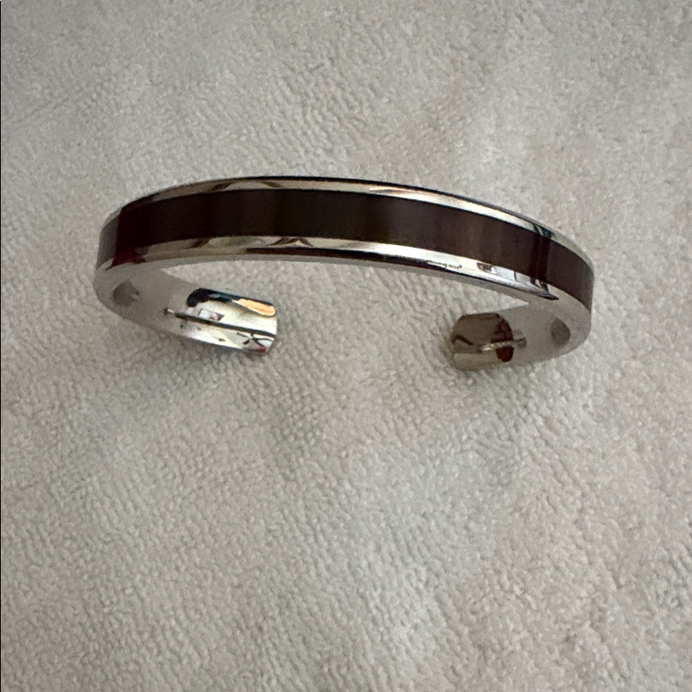 Men's Silver and Brown Cuff Bracelet